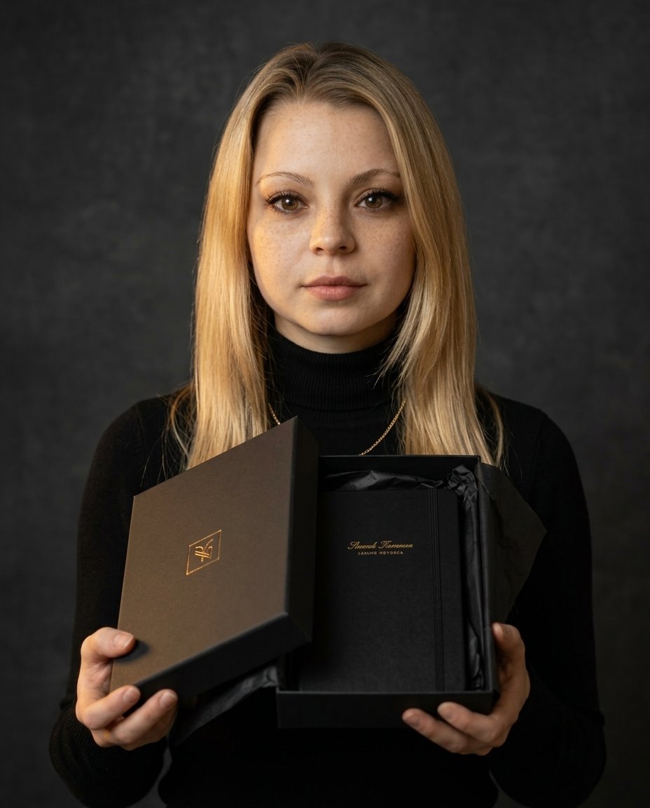 Оксана Карпова с подарочной коробкой